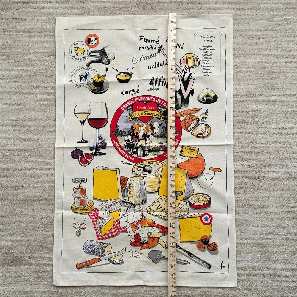 NWOT Torchons & Bouchons Tea Towel Cheese Party 19 x 28.5 inches French